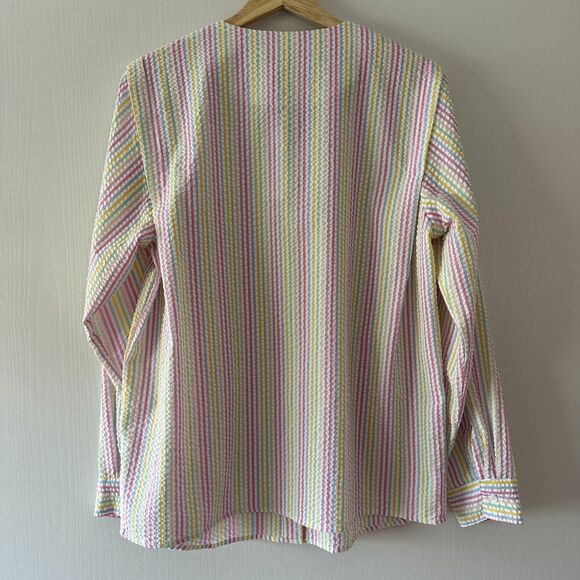 Kimberly Taylor Womens Pastel Rainbow Multicolor‎ Gauze Structured Blouse Medium - Picture 7 of 7